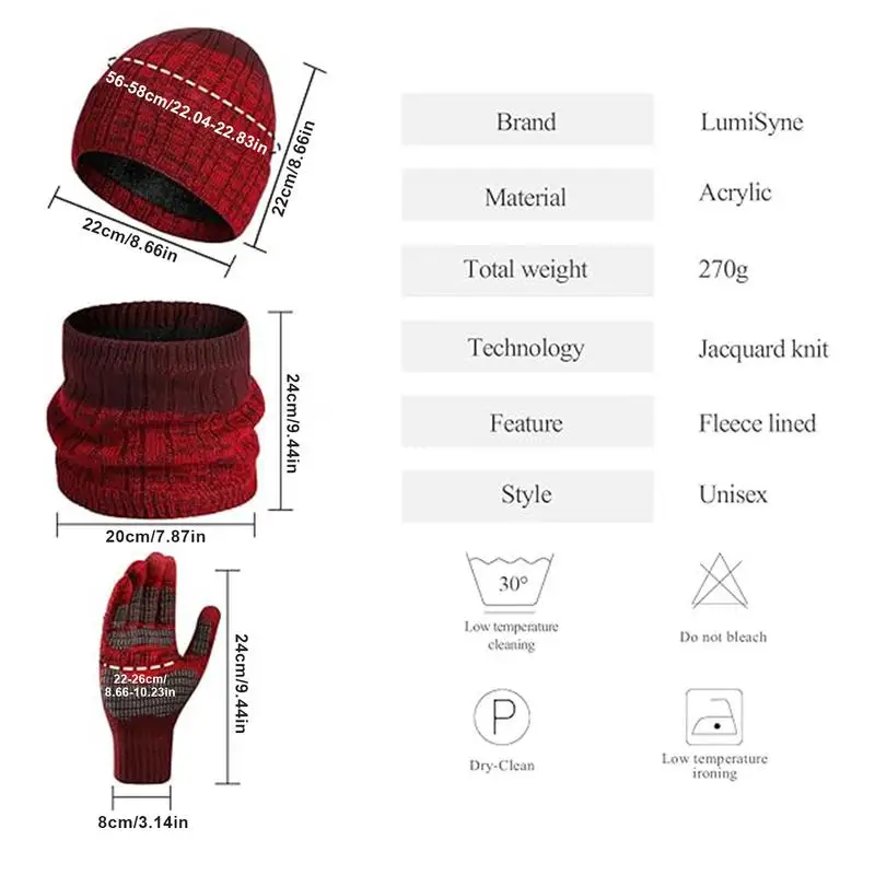 Winter 3-in-1 Schal Mütze Handschuhe Set Halswärmer Strickschal Beanie Mütze und Handschuhe Set Warm Weich 3-teiliges Mütze Schal Handschuhe Set