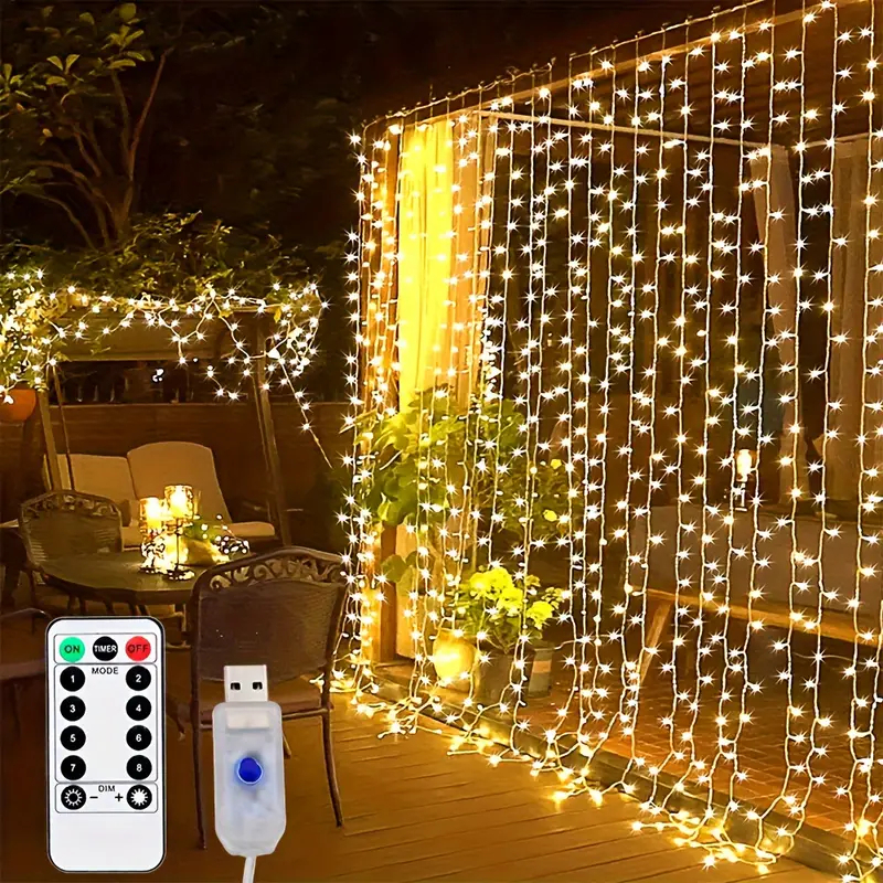 Guirnaldas de luces LED para cortina de 6M/3M, 8 modos de iluminación, decoración exterior/interior para Navidad, boda, jardín, sala de estar, dormitorio