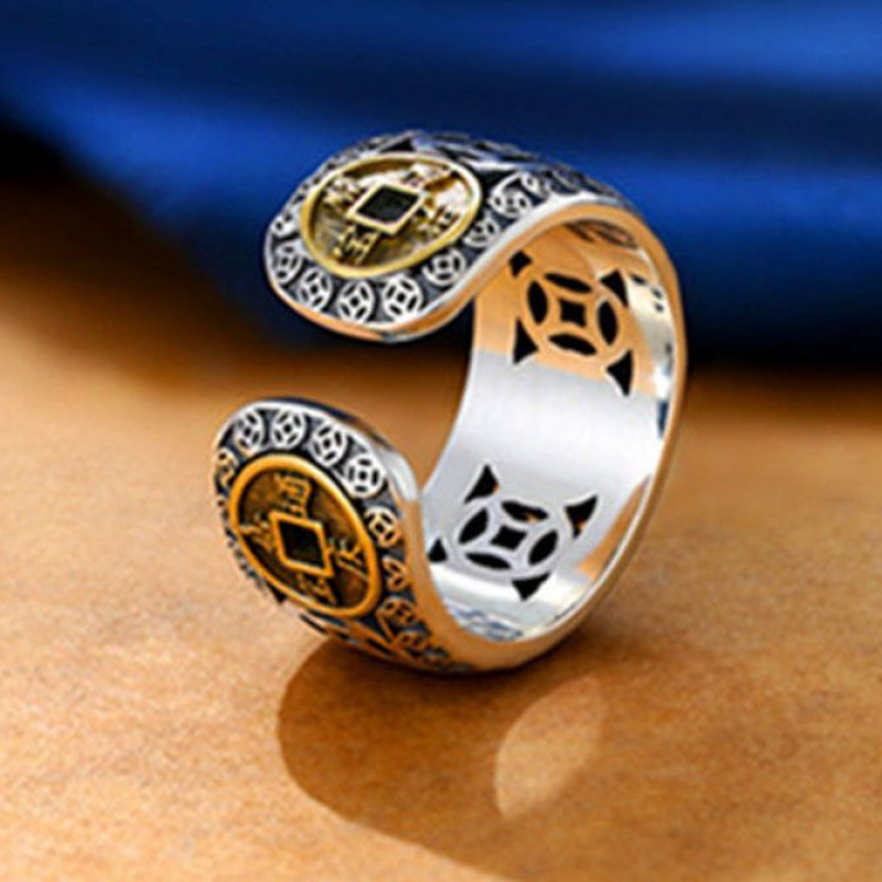 【1892People Collection】ヴィンテージ 五帝コイン リング シルバー メンズ コイン ユニセックス 人差し指 ナショナルトレンド 個性 トレンド D