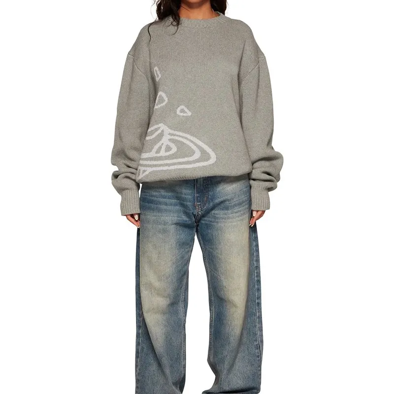 2025, Pullover Planet Universe Star, gestrickter Kapuzenpullover für Jugendliche, Y2K-Kleidung, Traf-Damenoberteil, schwarz, warmes Oberteil, Herren, locker, bequem, C
