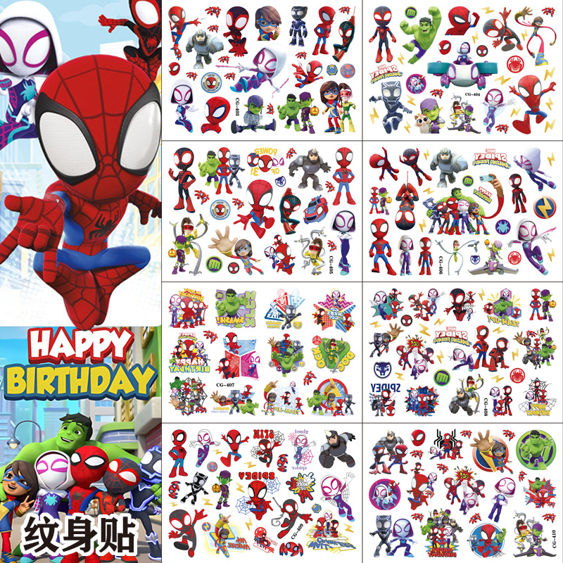 สุ่ม 2 ชิ้น Disney Marvel Spiderman ชั่วคราว Tattoo สติกเกอร์อะนิเมะ Spider Man การ์ตูน Tattoo สติกเกอร์เด็กของขวัญวันเกิด