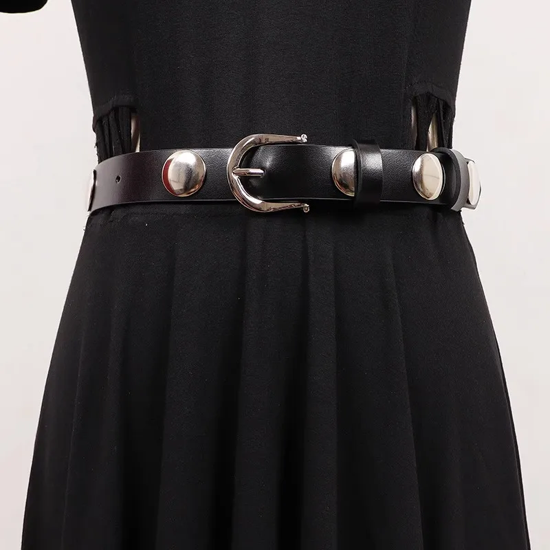 Damenmode schwarz Echt leder Niet Punk Kummer bunds weibliches Kleid Korsetts Bund Gürtel Dekoration schmalen Gürtel r2020