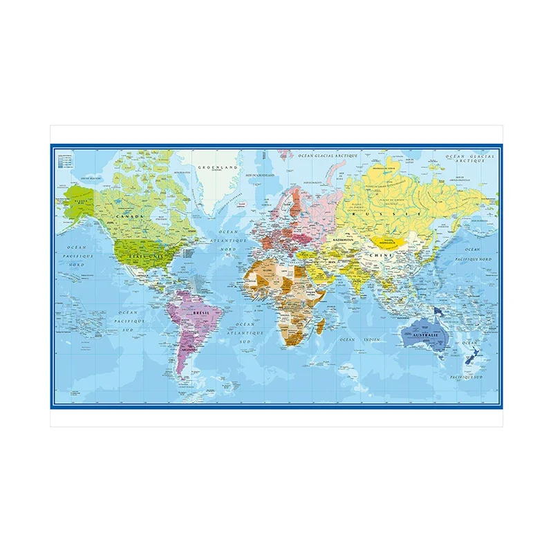 Carte Du Monde World Map Wall Poster in French Polyester Cloth Painting Office School Classroom Supplies Home Decoration