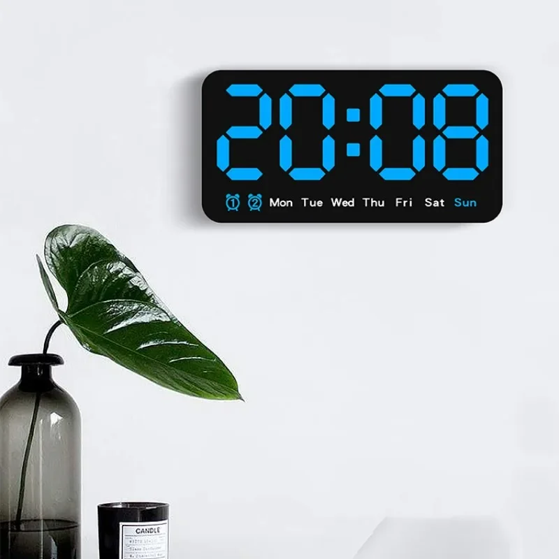 Orologio da parete digitale di grandi dimensioni con controllo vocale Temperatura Data Settimana DST Snooze Orologio da tavolo 12/24 ore Doppio allarme Orologio a LED a parete