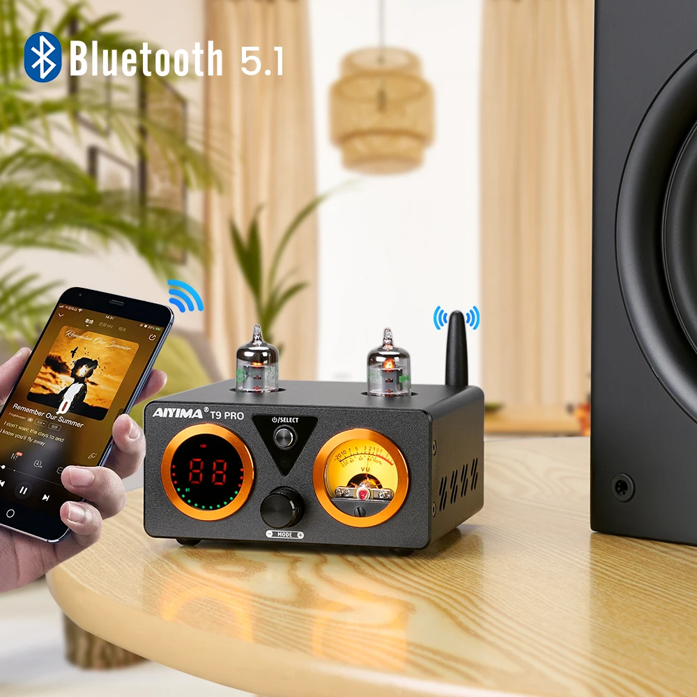 Aiyima t9 pro hifi bluetooth röhren verstärker vu meter verstärker stereo leistungs verstärker usb dac koax opt home audio amp 100 wx2