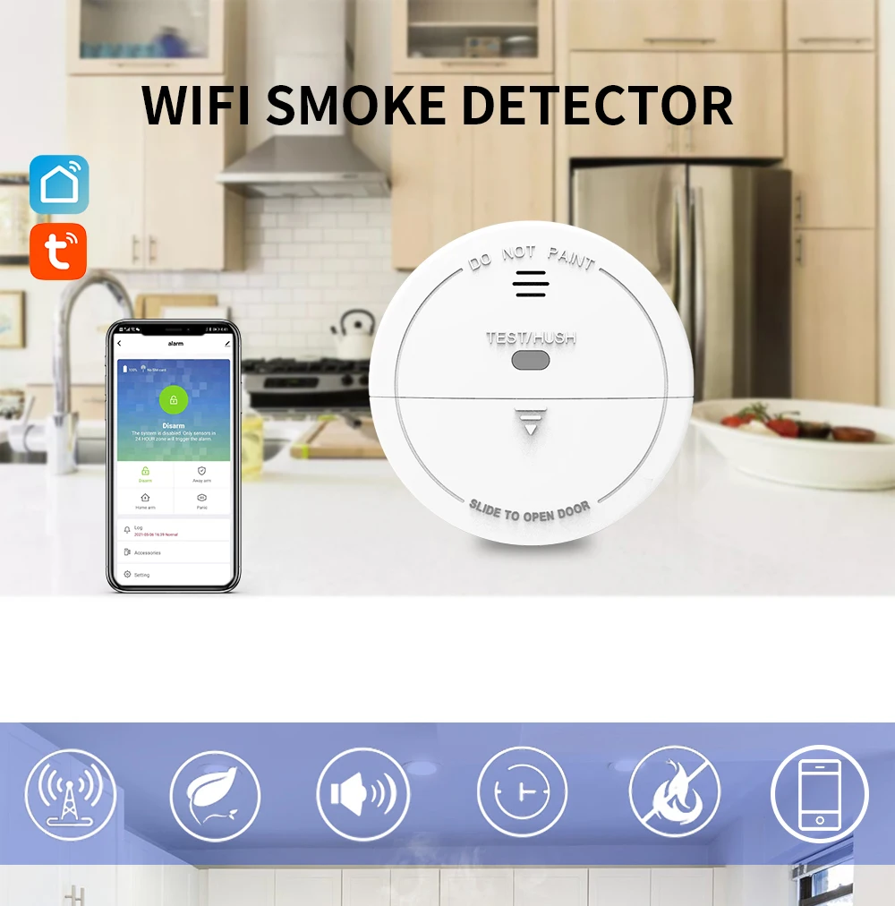 WiFi ควันไฟแก๊สเครื่องตรวจจับสูบบุหรี่ Fire คาร์บอนมอนอกไซด์พิษแก๊สรั่ว Alarm Home ระบบความปลอดภัย Fireman Monitor