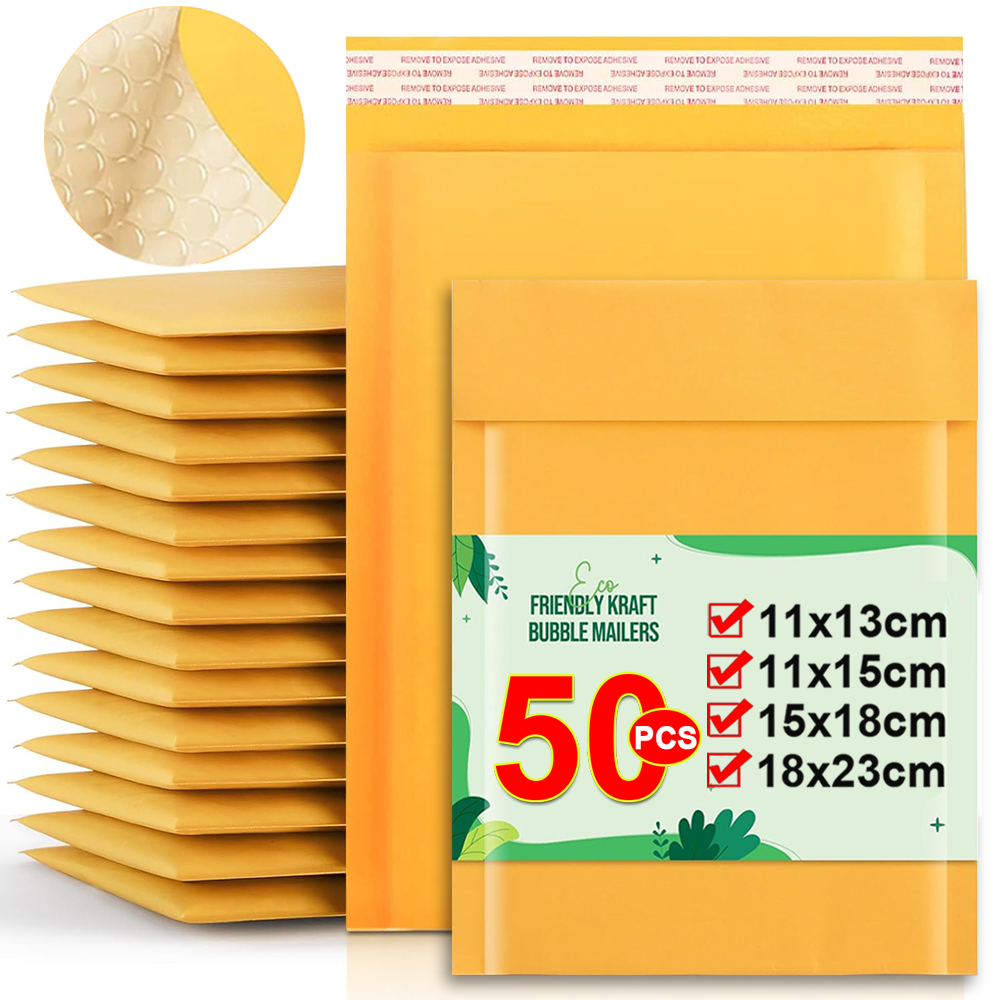 50/10 pçs amarelo kraft bolha mailers auto selo sacos de transporte adesivos amortecimento envelopes acolchoados para envio embalagem de envio