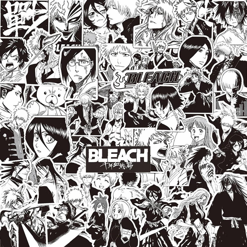10/30/75 pçs legal anime lixívia dos desenhos animados adesivos preto branco decalques brinquedo do miúdo diy mala bagagem scrapbook kurosaki ichigo adesivo