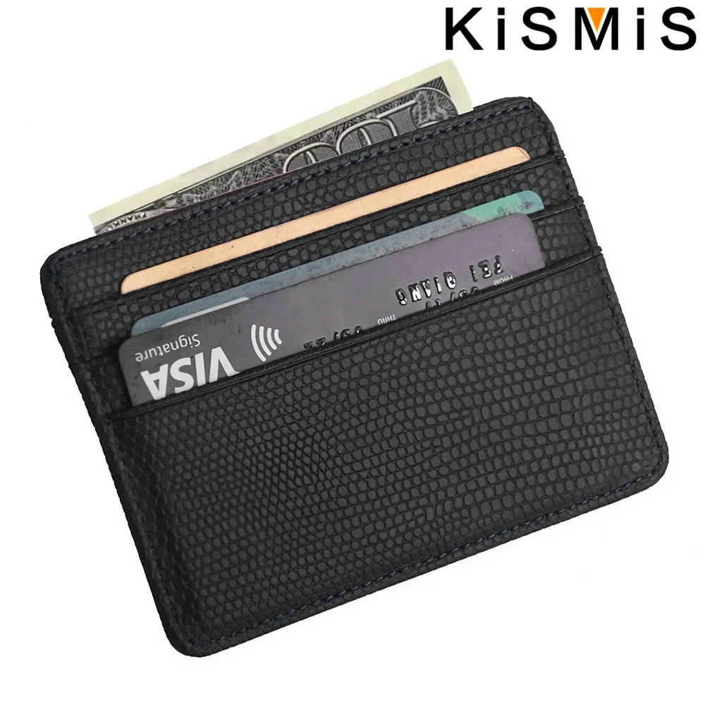 KISMIS Mini billetera pequeña de viaje de cuero PU con tarjetero - Patrón de lagarto, ventana de identificación, estuche para hombres y mujeres