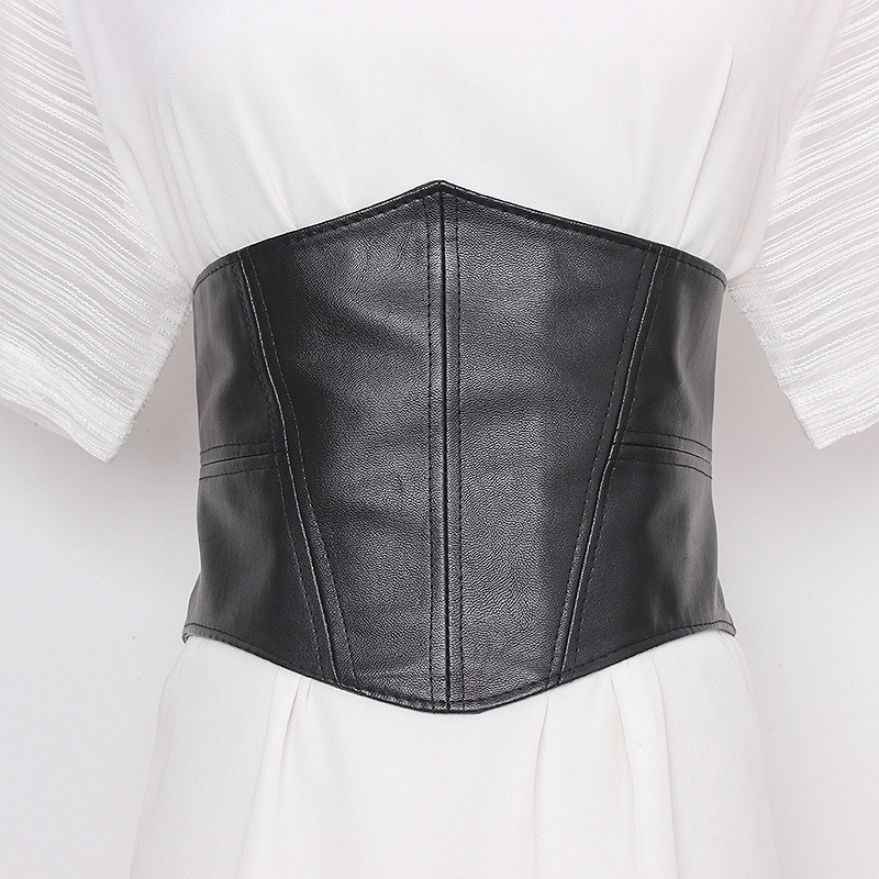 Cinturón de corsé de cuero Pu suave elástico de talla grande para mujer, cinturones para suéter, vestido elástico, fajas, pretina ancha y grande