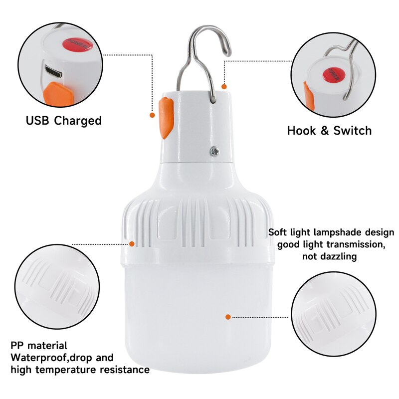 Outdoor-USB wiederauf ladbare LED-Lampen mit hoher Helligkeit, Not licht, Camping, Angeln, tragbare Laternen-Nachtlichter