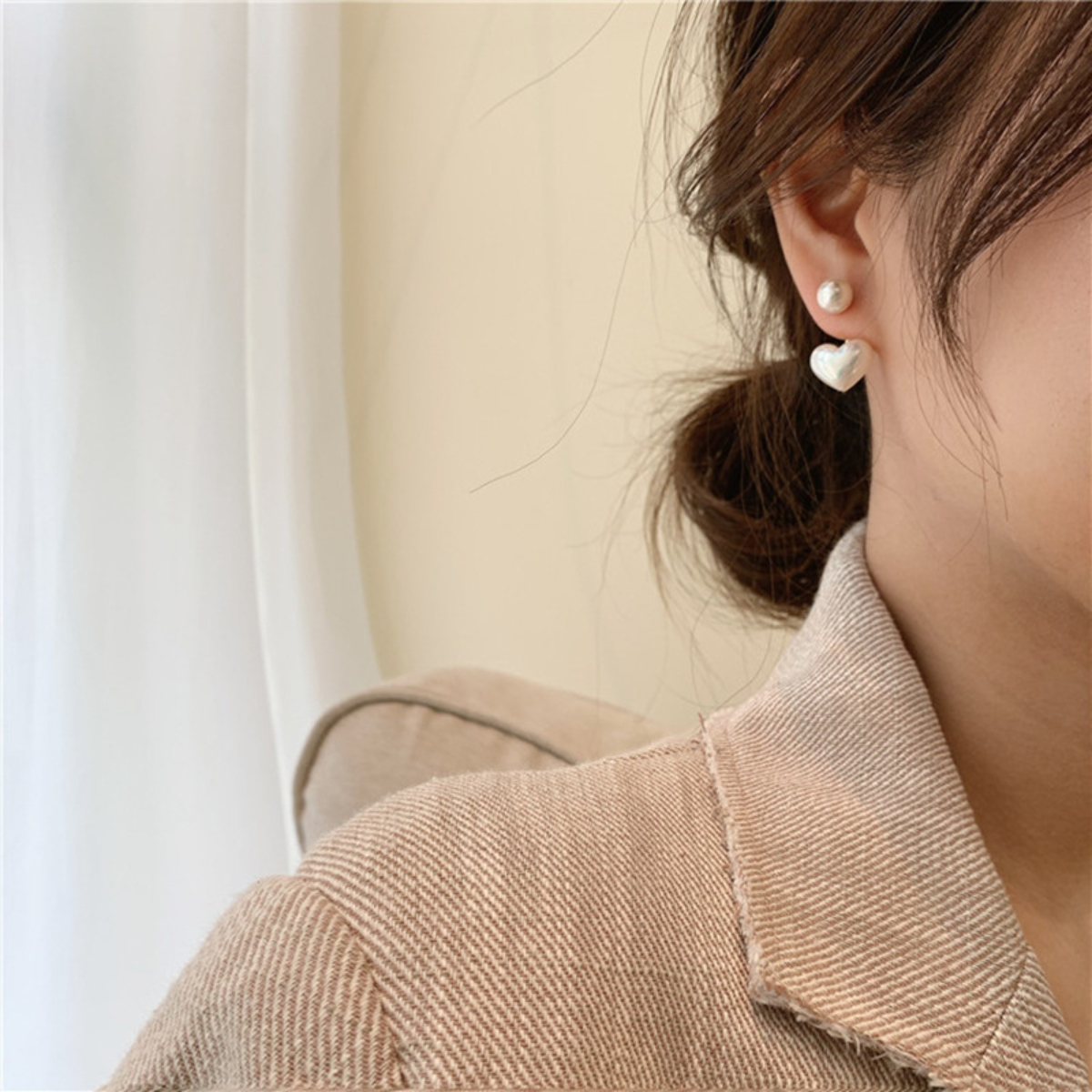 러브 펄 차가운 바람 귀걸이, 유럽과 미국, 심플한 기질, 레이디, 1 쌍