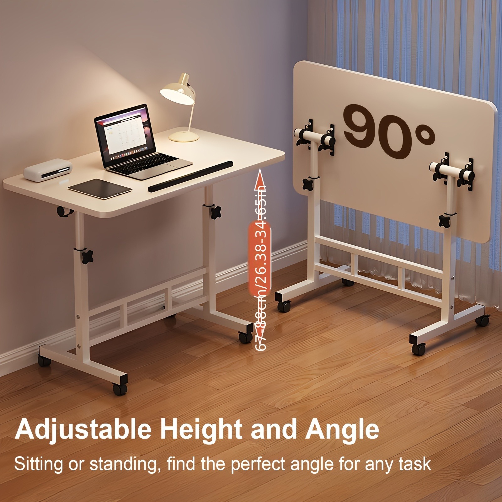 Standing Desk Adjustable Height Mobile Computer Desk with Universal Wheel Stable Sturdy Durable Spacious Study Table for Home