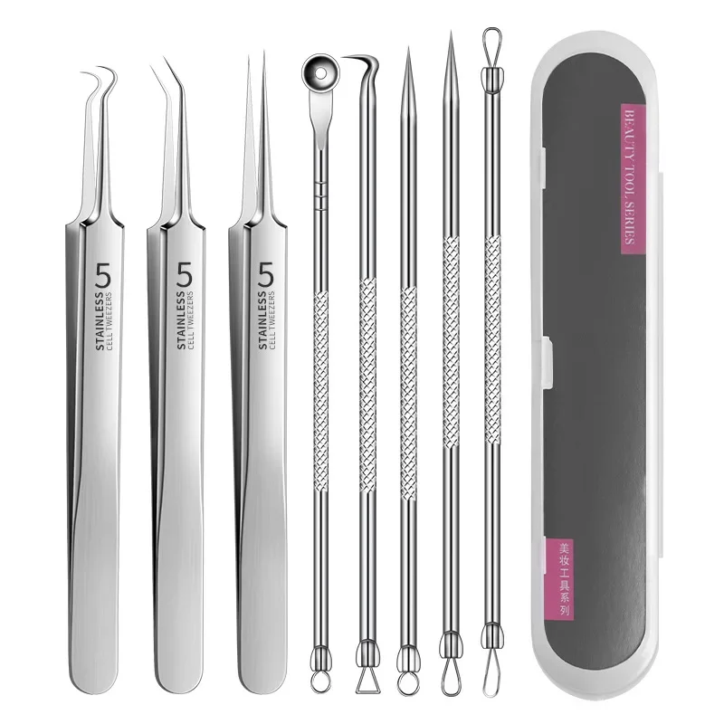 MJ 8 PCS Clip de acné de acero inoxidable, Clip de celda, Clip de espinillas, Aguja de acné, Aguja de acné de salón de belleza, Herramienta de aguja de acné