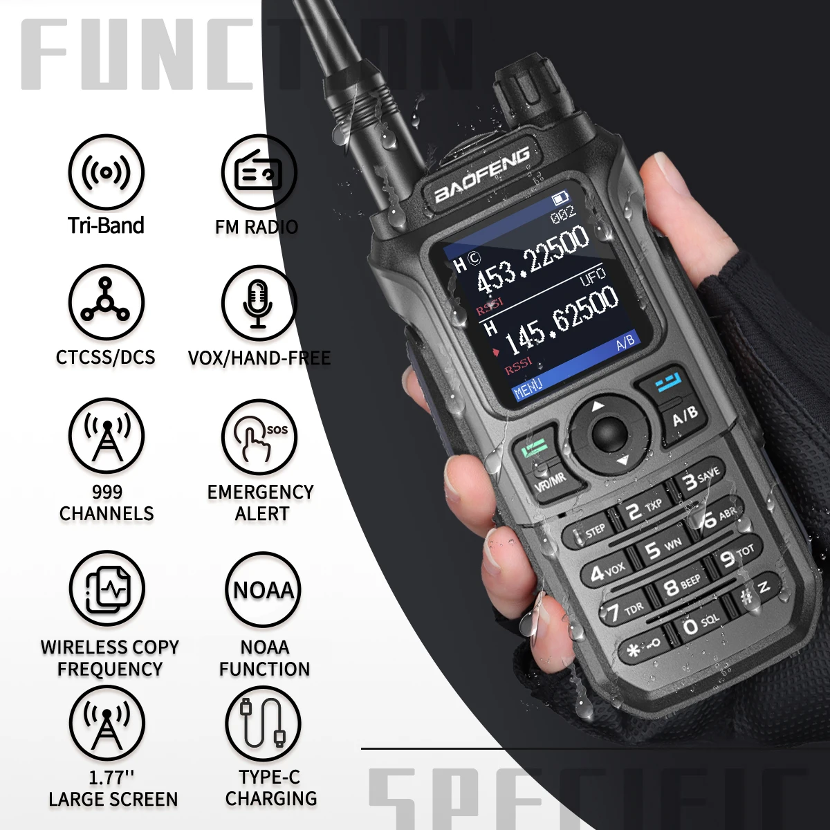 Baofeng UV 21 Pro Long Range Walkies Talkies 10 KM Wireless Copy Frequency Flashlight Type-C Charger Ham Radio Indoor Outdoor