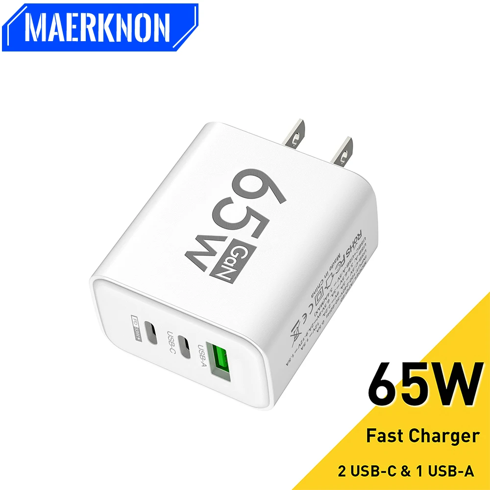 Caricatore GaN USB tipo C 65W ricarica rapida QC3.0 caricatore rapido 3.0 adattatore per caricabatterie per telefono cellulare per iPhone Samsung Xiaomi Realme