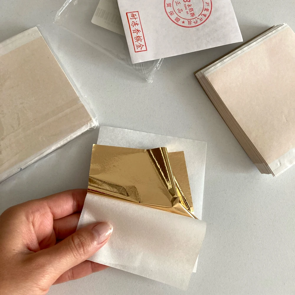 100 Chiếc Giả Vàng Bạc Lá Đồng Giấy DIY Nhựa Xông Thạch Cao Thủ Công Lá Bích Mạ Vàng Tờ Nghệ Thuật Móng Nhà trang Trí