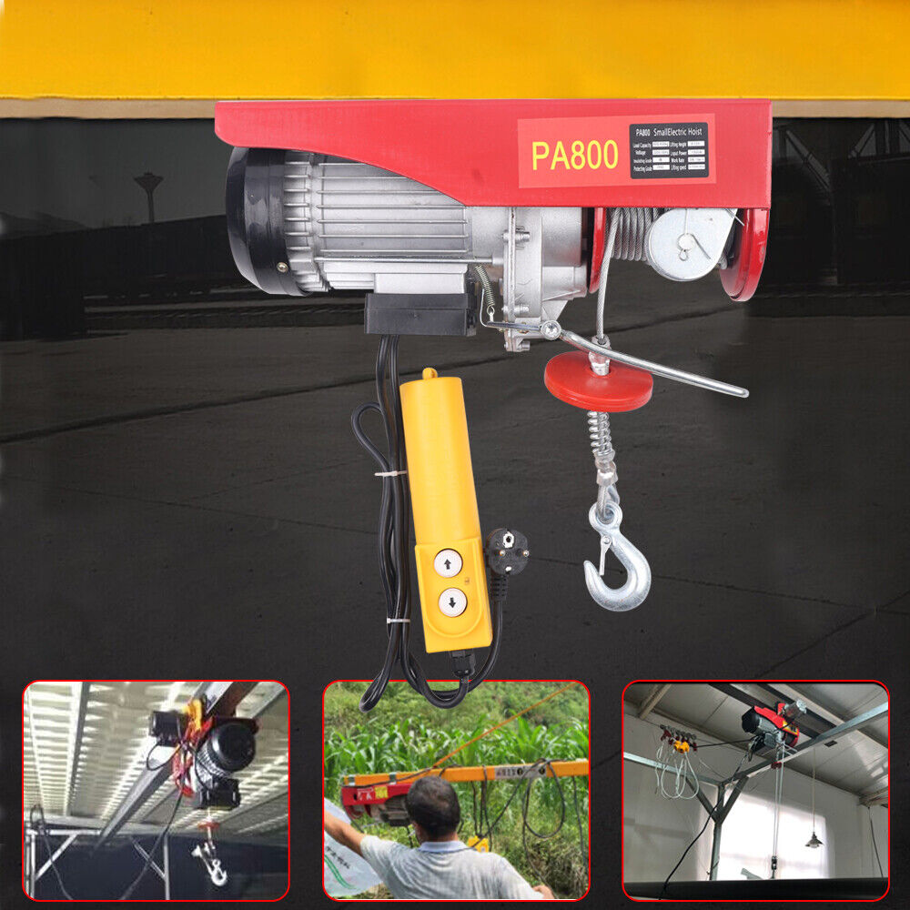 Elektrische Winde, 220 V-Kabel, 400–800 kg, Hubhöhe, Einzelhaken/Doppelhaken, 12 m/6 m, Stahldrahtseil, Durchmesser 5 mm