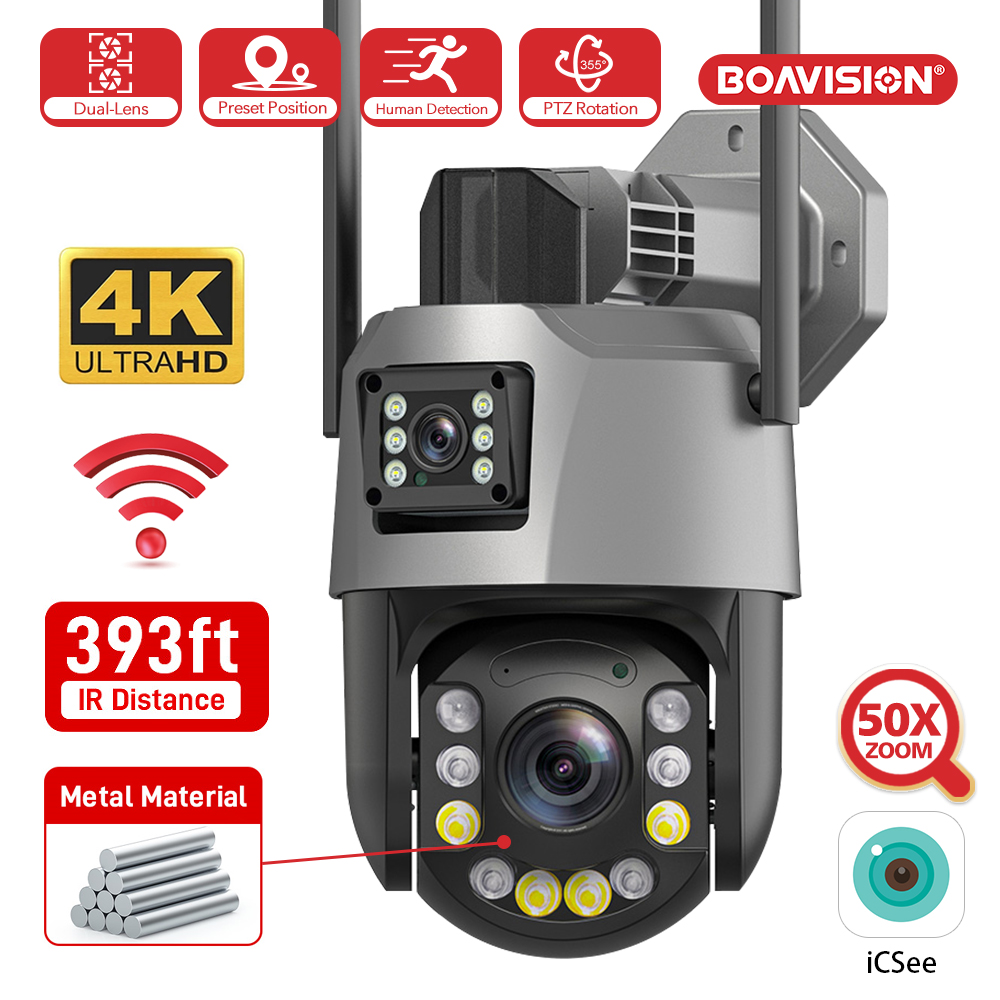 ru 8MP 50-кратный зум Wi-Fi наблюдение Камера металлический водонепроницаемый двойной объектив двойной экран