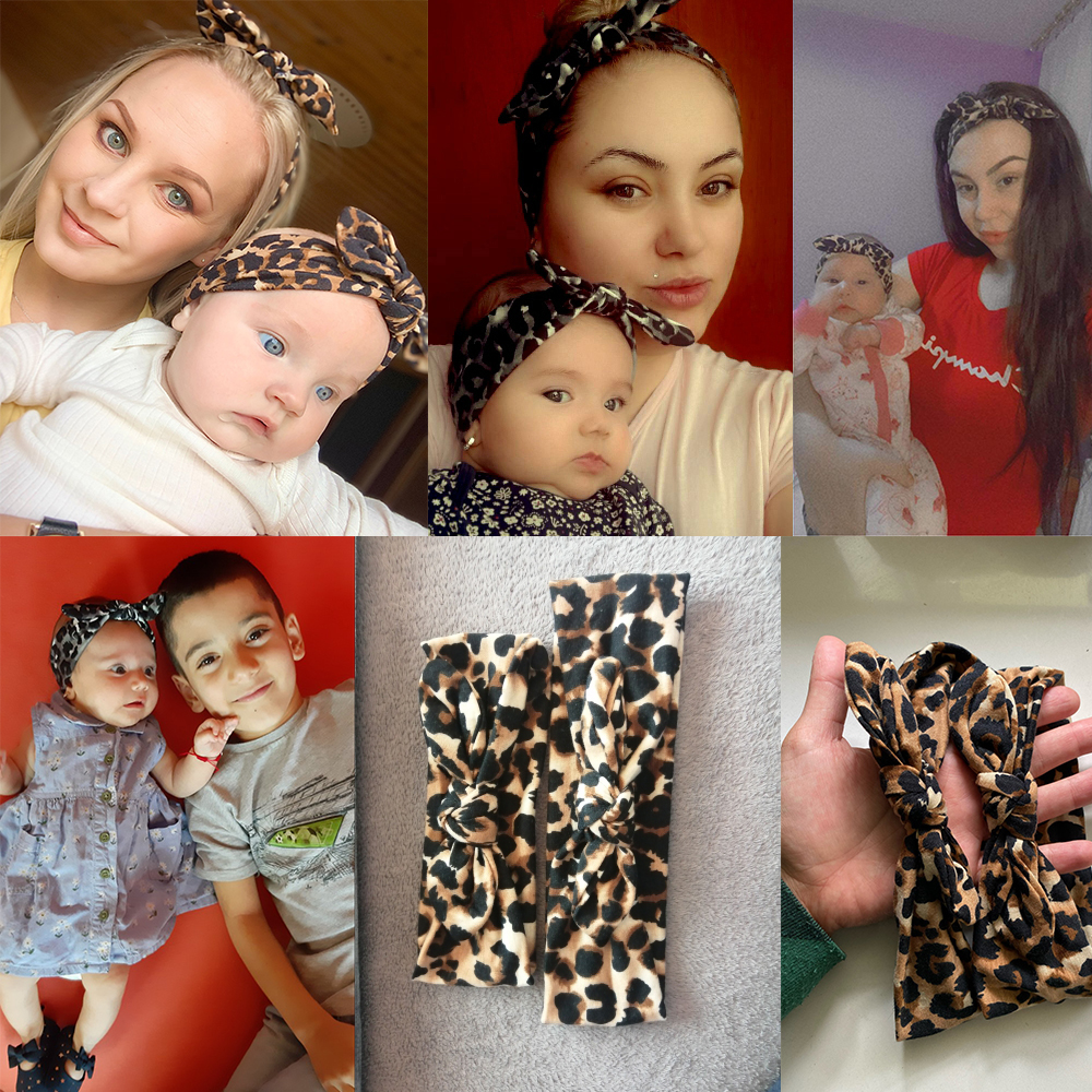 2 ชิ้นแม่และเด็กทารก Turban ผม Band อุปกรณ์เสริมเด็กทารก Twist Knot Headbands ครอบครัวเสือดาวเด็ก Headwear