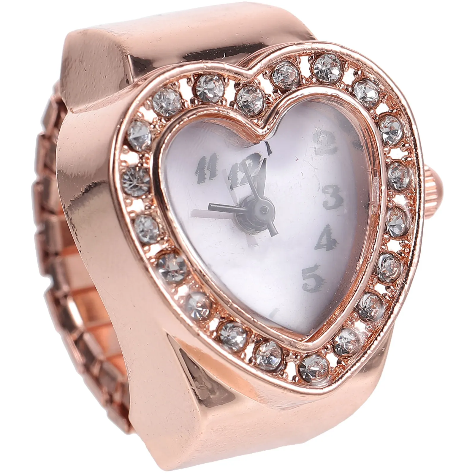Jam tangan jari wanita, arloji bentuk hati cincin jari, hadiah Hari Valentine perempuan