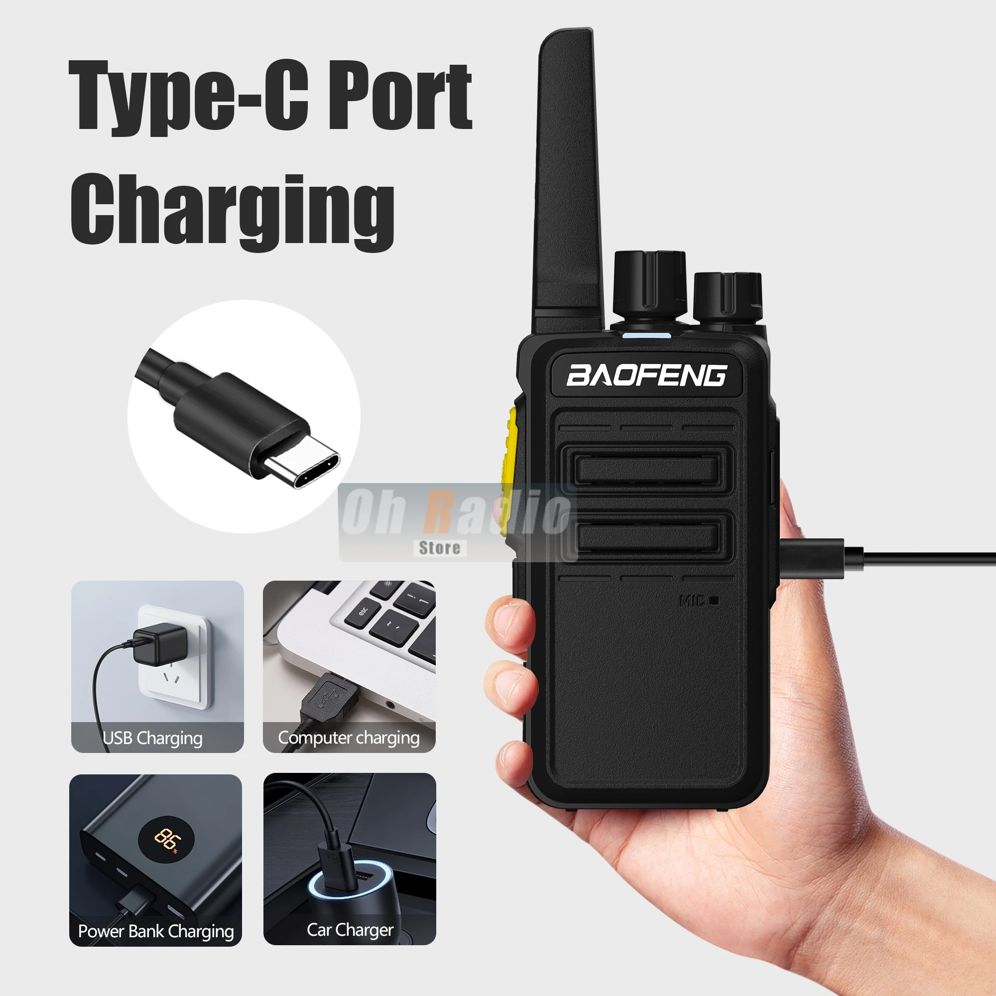 2/4PCS Baofeng BD-V12A Mini Walkie Talkie Noise Reduction Wireless Copy Frequency Type-C Charger V12-A Ham Two Way Radio Hunting