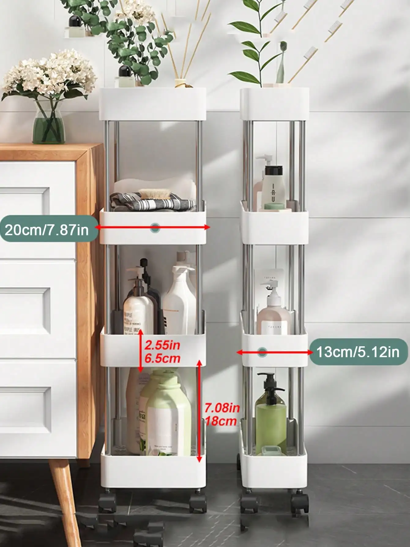 1pcs 3/4 ชั้น Rolling Utility Cart ชั้นวางของ Movable Gap Storage Rack ห้องครัวห้องน้ํา Slim สไลด์ Organizer ชั้นวางของห้องรับแขก