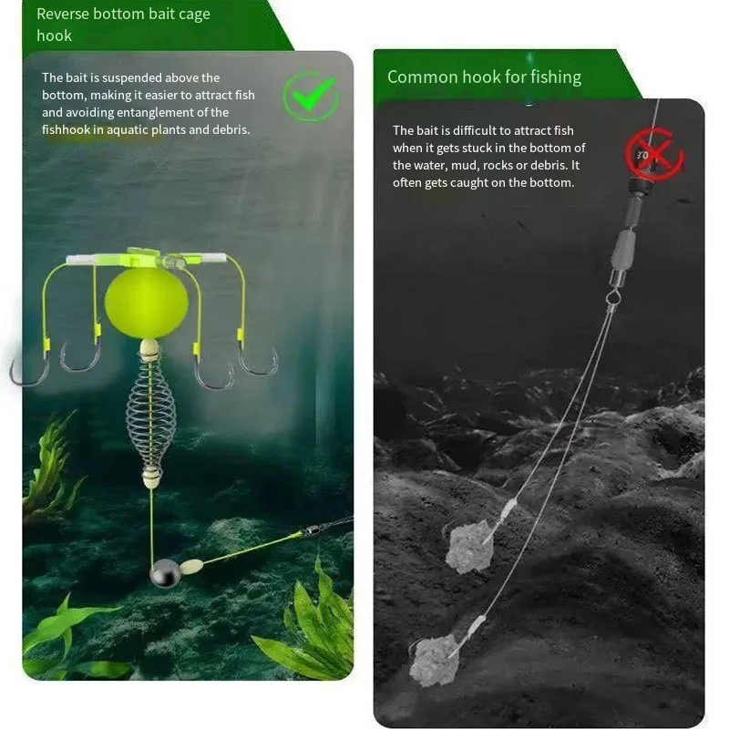 2025 String Hook Fishing Bait Cage Four Hook Carbon Steel Line Group Feeder Sinker Float Sharp Fishing Spring Bait Cage Sea