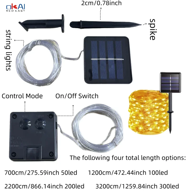 7m/12m/22m/32m LED Luce solare Giardino esterno Fata Luce della stringa Led Scintillio Lampada impermeabile per Natale Patio Albero Festa