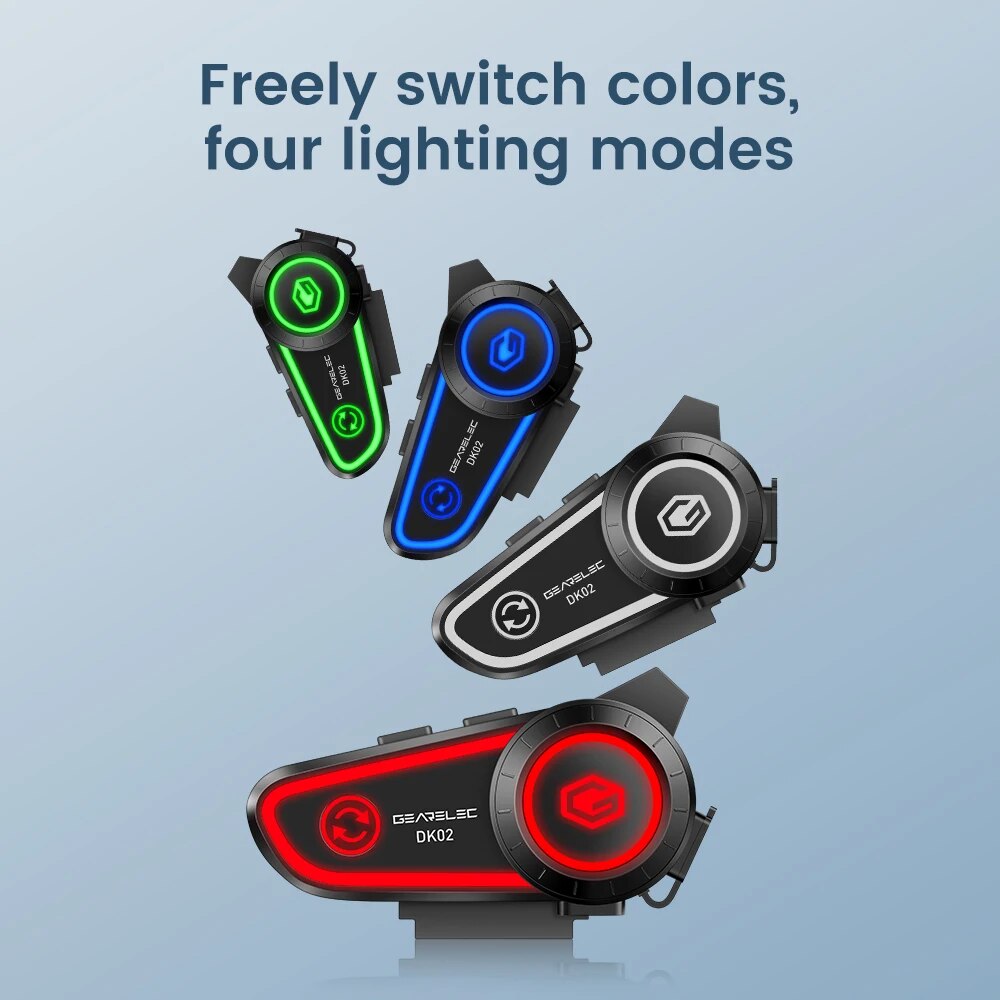 GEARELEC DK02 オートバイヘルメットヘッドセットステレオ Bluetooth ハンズフリー通話 IPX7 防水 2800mAh 三色の周囲光