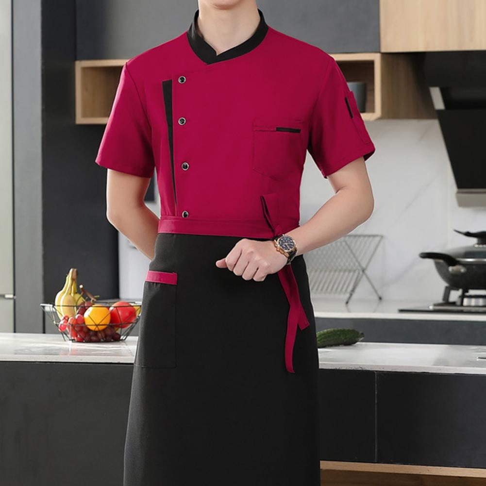Breathable Chef Suit Hotel Kitchen Chef Uniform Set 3pcs Unisex Stand Collar Apron Hat Shirt for Restaurant Cooking Short Sleeve