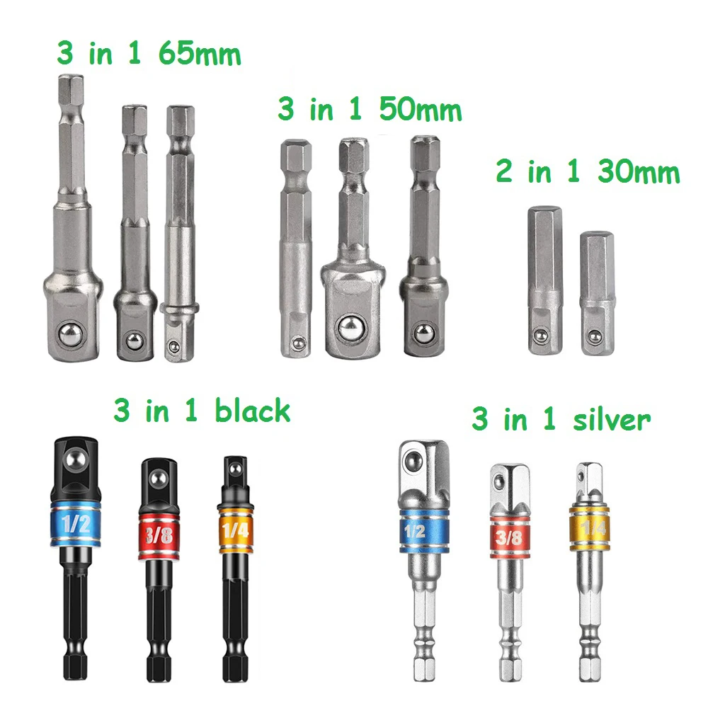 Mũi Khoan Ổ Cắm Adapter Máy Khoan Tác Động Nối Dài Bit Ổ Cắm Adapter 1/4 ''3/8'' 1/2 ''Đầu Vuông 1/4'' Lục Giác vỏ Máy Khoan Bộ Dụng Cụ