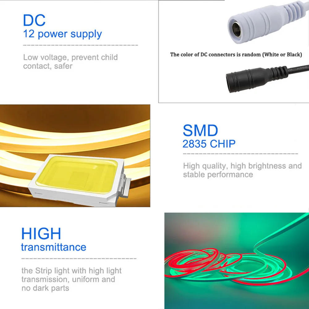 5M Led 네온 스트립 야외 조명 12V 방수 홈 거실 주방 정원 안뜰 크리스마스 장식 조명 램프
