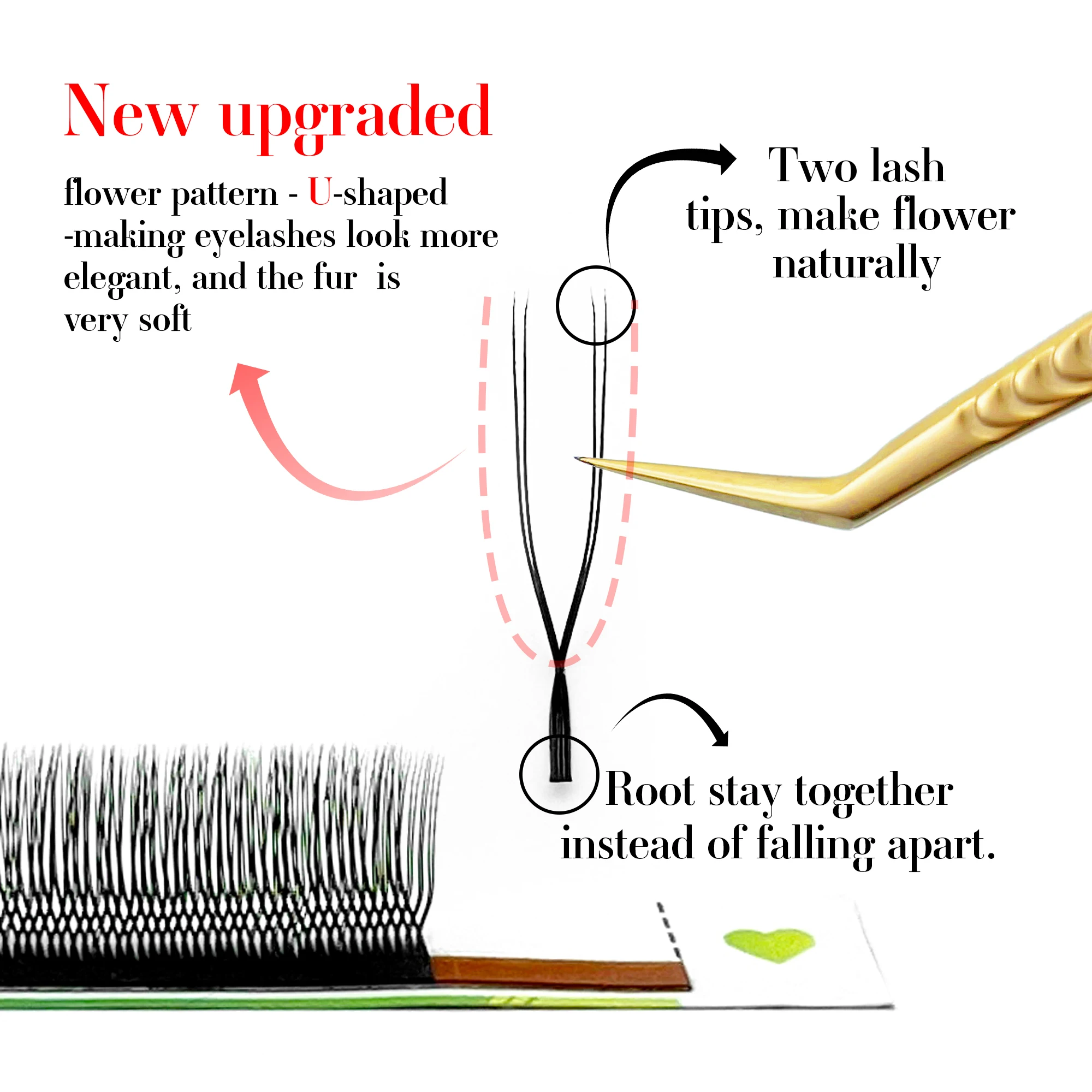 LAKANAKU 2D UU Technology Fibers Eyelash Shape U YY cilios para extensão de Volume Makeup Double Tips Parallel eyelash yy Fio u