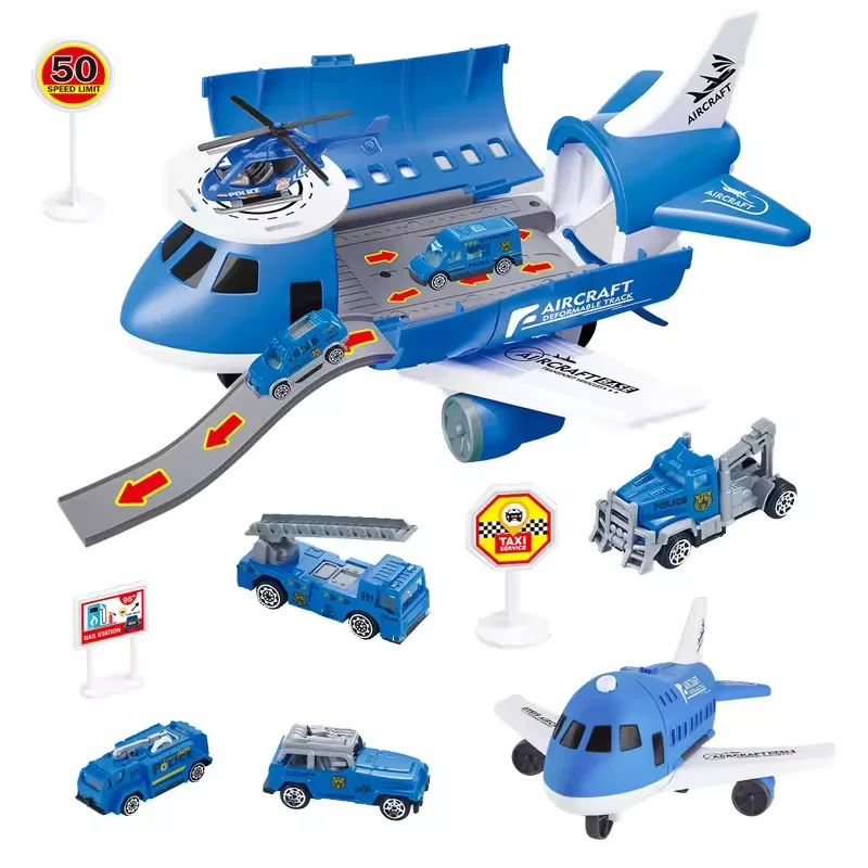 Samolot dla dzieci Model samochodu Zabawki Model bezwładnościowy Symulacja samolotów Wielofunkcyjne zabawki, losowe 3 samochody, 1 helikopter, 6 znaków drogowych