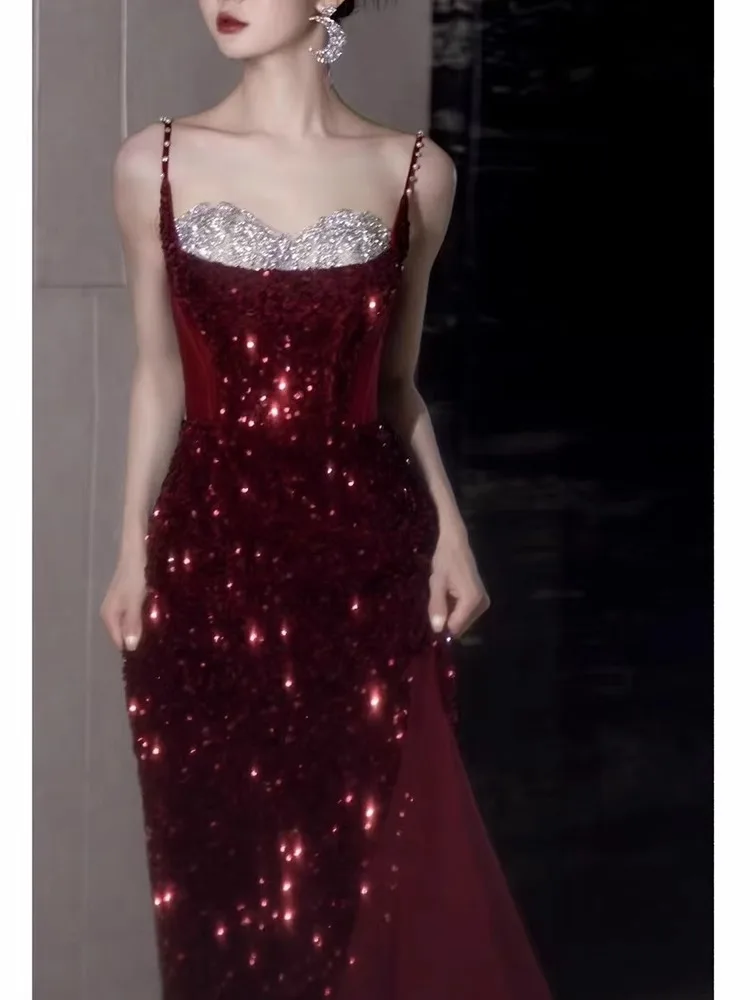 JVDV-vestido De noche negro De sirena, traje Sexy ajustado con lentejuelas, cuentas brillantes, cola De pez, para Fiesta De graduación, novedad De 2024