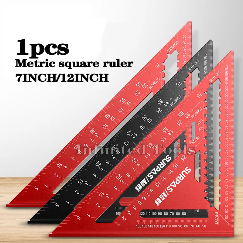 Medidores triangulares de aleación de aluminio para carpintería, herramientas de medición, regla angular de marcador de alta precisión, métrico, 185x185/305x305MM, 1 Uds.
