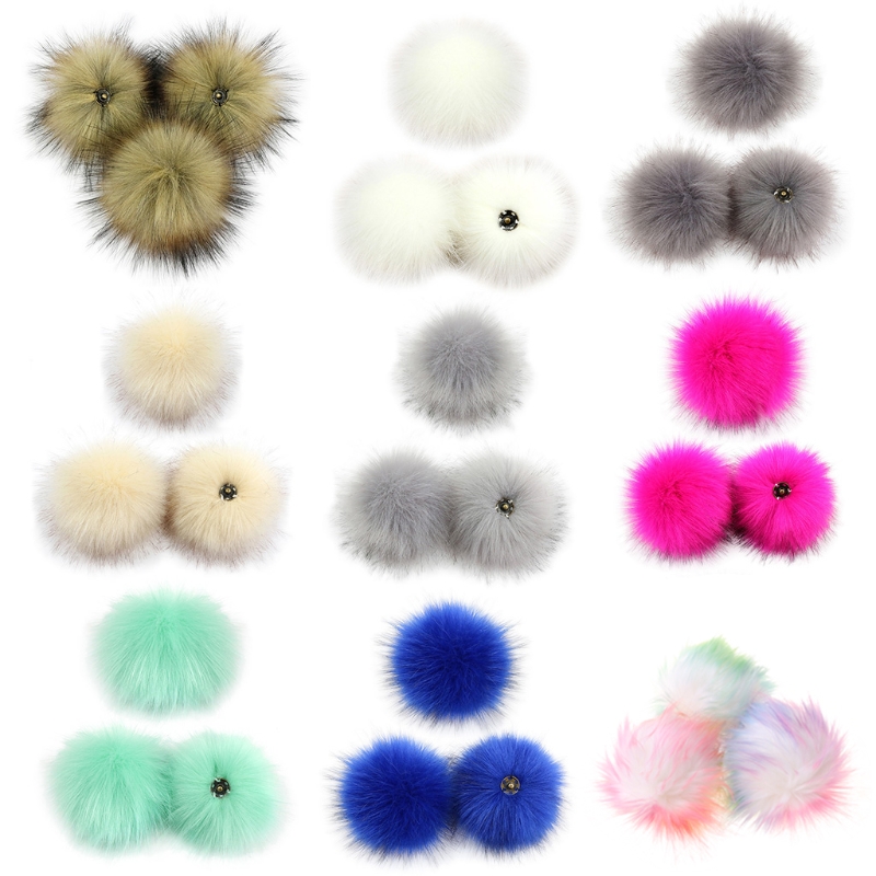 3 pçs/set 10cm diy colorido peludo pom pom bola com botão de imprensa removível fofo pompom para chapéu sapatos cachecol acessórios dxaa