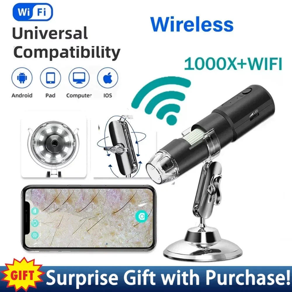 Wireless Dermatoscope Scalp Skin Analyzer Machine 1000X Facial and Body Analyzer Electronics Microscope Beauty Health Profession