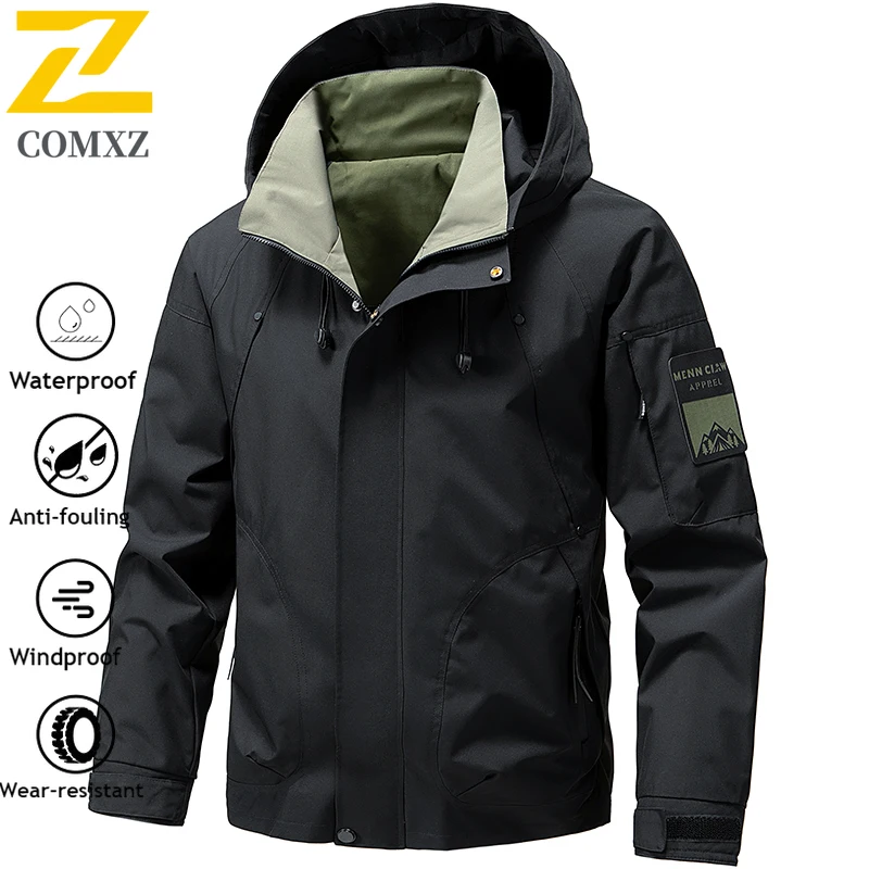 Gorpcore-Chaqueta de pesca impermeable para hombre, cortavientos de talla grande a prueba de viento, para acampar, cazar, correr, deportes, Abrigo con capucha, otoño