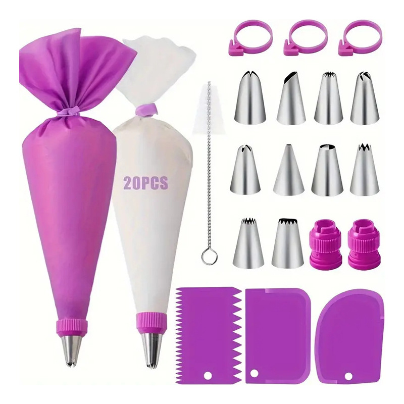 Spuitzakken en tips Set Cake DIY-decoratieset met roestvrijstalen mondstuk Herbruikbare siliconen gebakstaartdecoratiegereedschappen