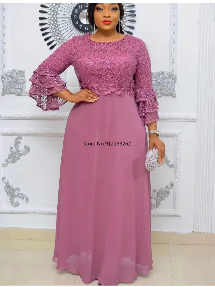 Robes de soirée de mariage africaines pour femmes printemps automne africain à manches courtes col en v Polyester vert rose rouge robe longue robe Maxi