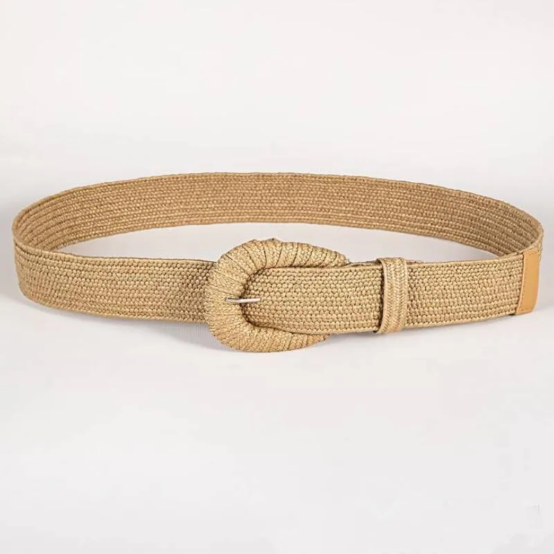 Mới Retro Nữ Mùa Hè Pin Khóa Thắt Lưng Thời Trang Nữ Đầm Rộng Thắt Lưng Thiết Kế Dệt Thun PP Rơm Cỏ Bé Gái Dây Thắt Lưng