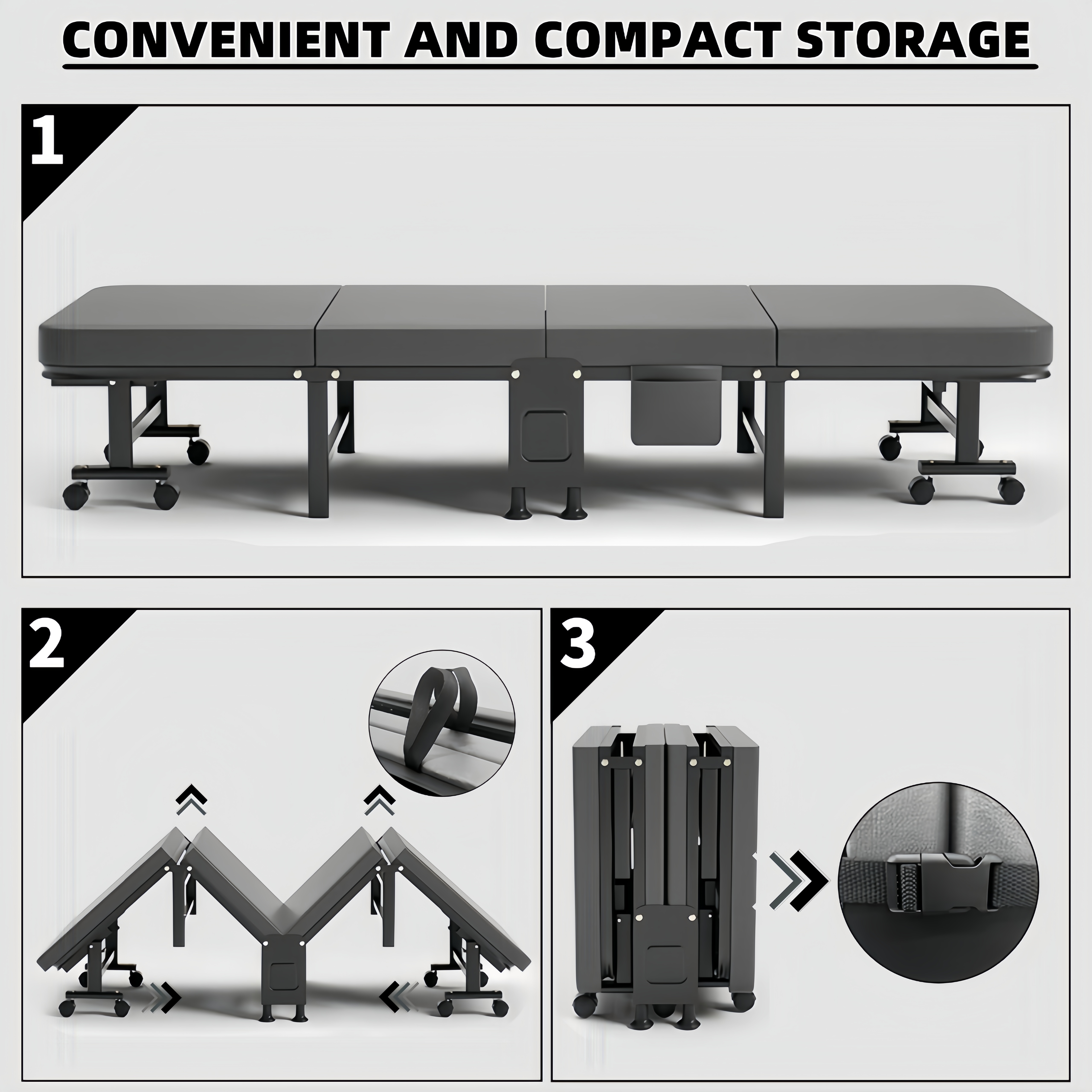 1 Folding Bed Dust Bag or 1 Folding Bed with High Density Compact Storage with High Density Sponge Mattress, Single Bed, Easy to Assemble, Lightweight, Portable Iron Frame Design for Office, Outdoor or Home Use, Safety Design