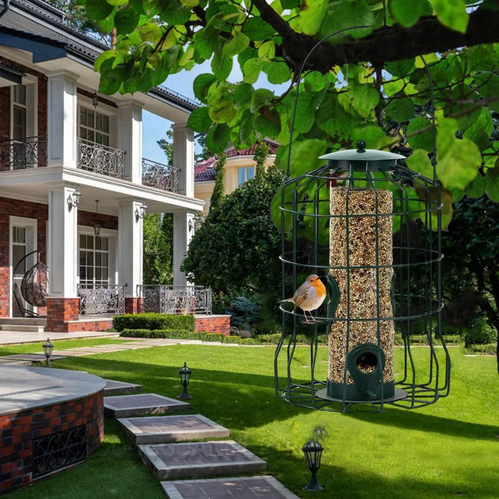 XFDE Bird Deterrent Feeder Rust-Proof Hanging Bird Feeder Cage for Garden Backyard Squirrel-Proof Wild Bird Feeder Green