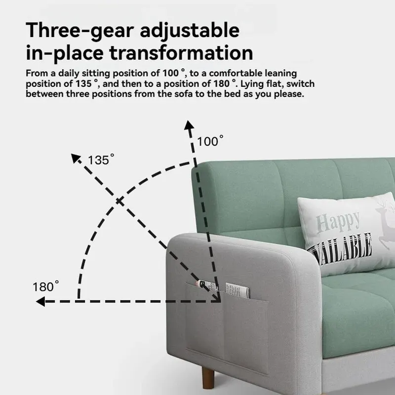 Small Unit Sofa Bed, Foldable Dual-purpose Double Bed, Home Office Nap, Three Person Sofa, Leisure Fabric, Lazy Sofa