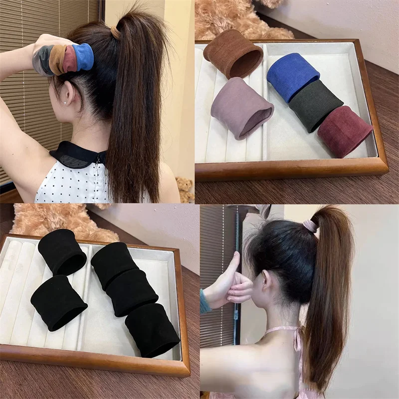 4 conjunto sólido ampliar engrossar faixa de cabelo cordas feminino rabo de cavalo titular laço de cabelo scrunchies borracha coreia moda acessórios para o cabelo