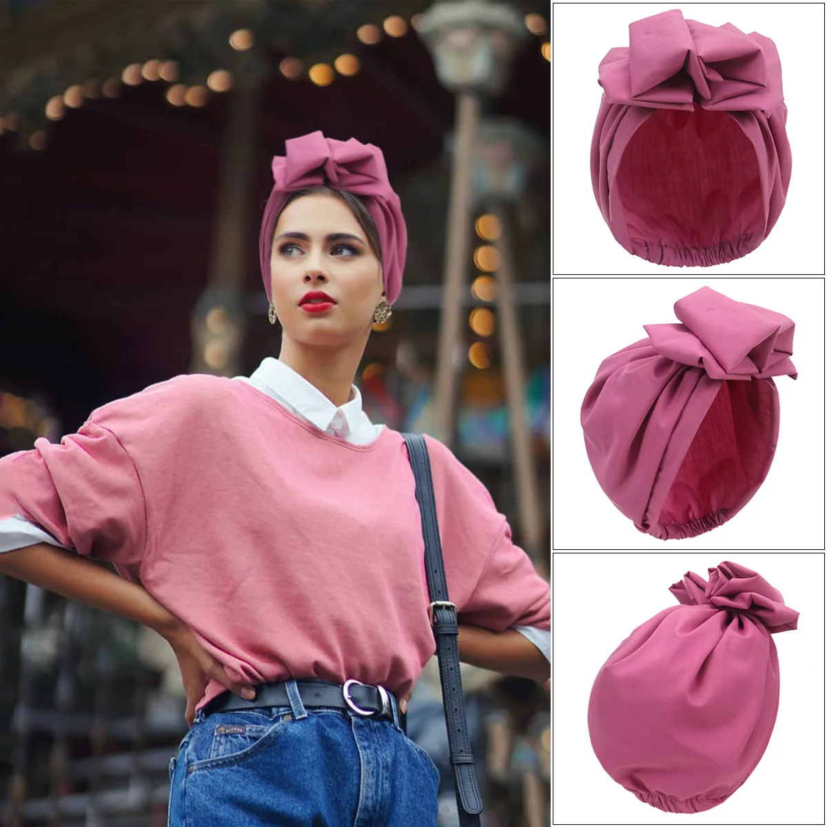 Châu Phi Đầu Đeo Retro Sang Trọng Băng Đô Cài Tóc Turban Gọng Cho Phụ Nữ Hồi Giáo Khăn Trùm Đầu Nắp Soild Màu Sắc Nữ Beanies Mũ Hồi Giáo Mũ Trụ