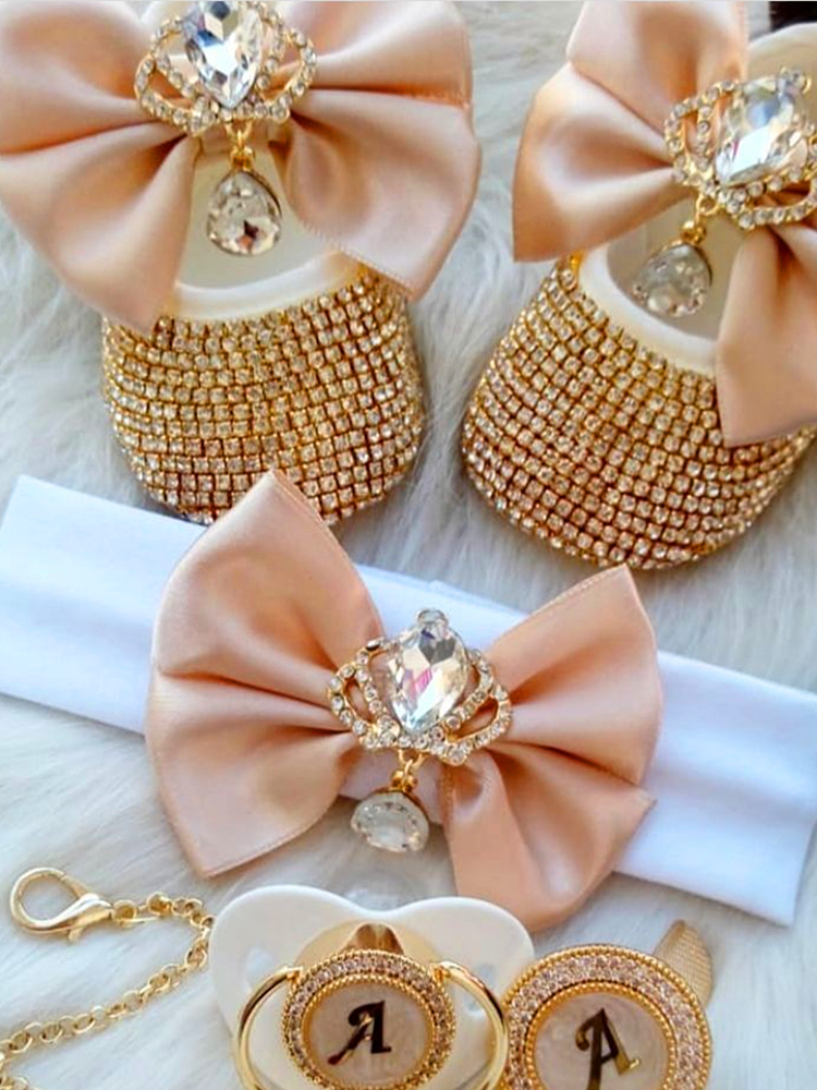 Dollbling – chaussures de ballerine pour bébé fille, Design léopard, couronne de luxe, bijoux en diamant scintillant, tenue de première Communion, décoration de pépinière