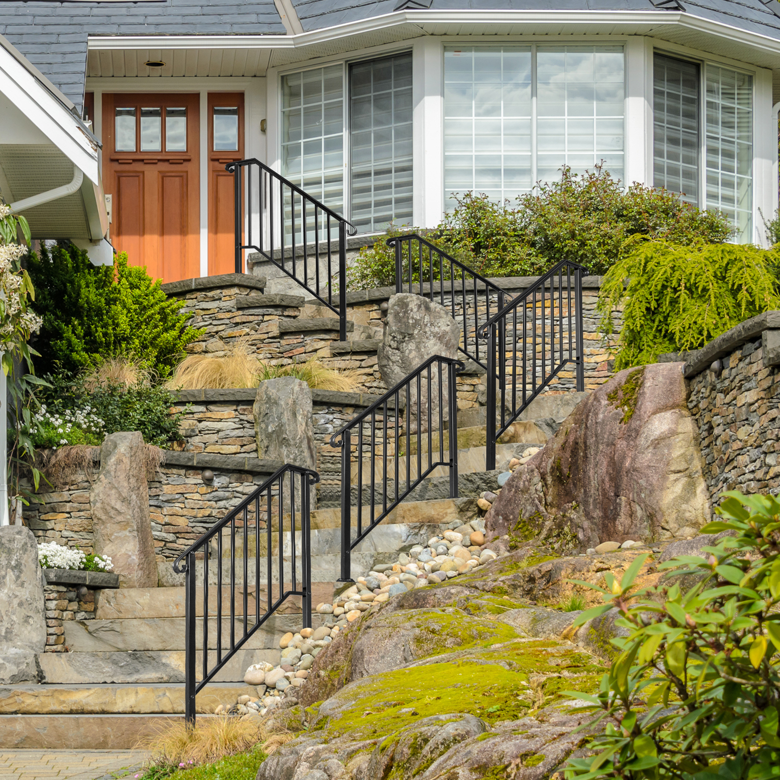 Matte Black Outdoor Iron Handrail, Matt Wrought Iron Stair Rail Transitional balustrades & handrails Handrail, Rustproof